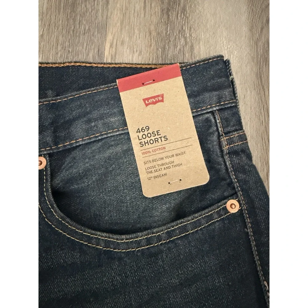 Mens Levi's 469 Loose Fit Shorts Sz 34 Dark Wash Blue Jean 12